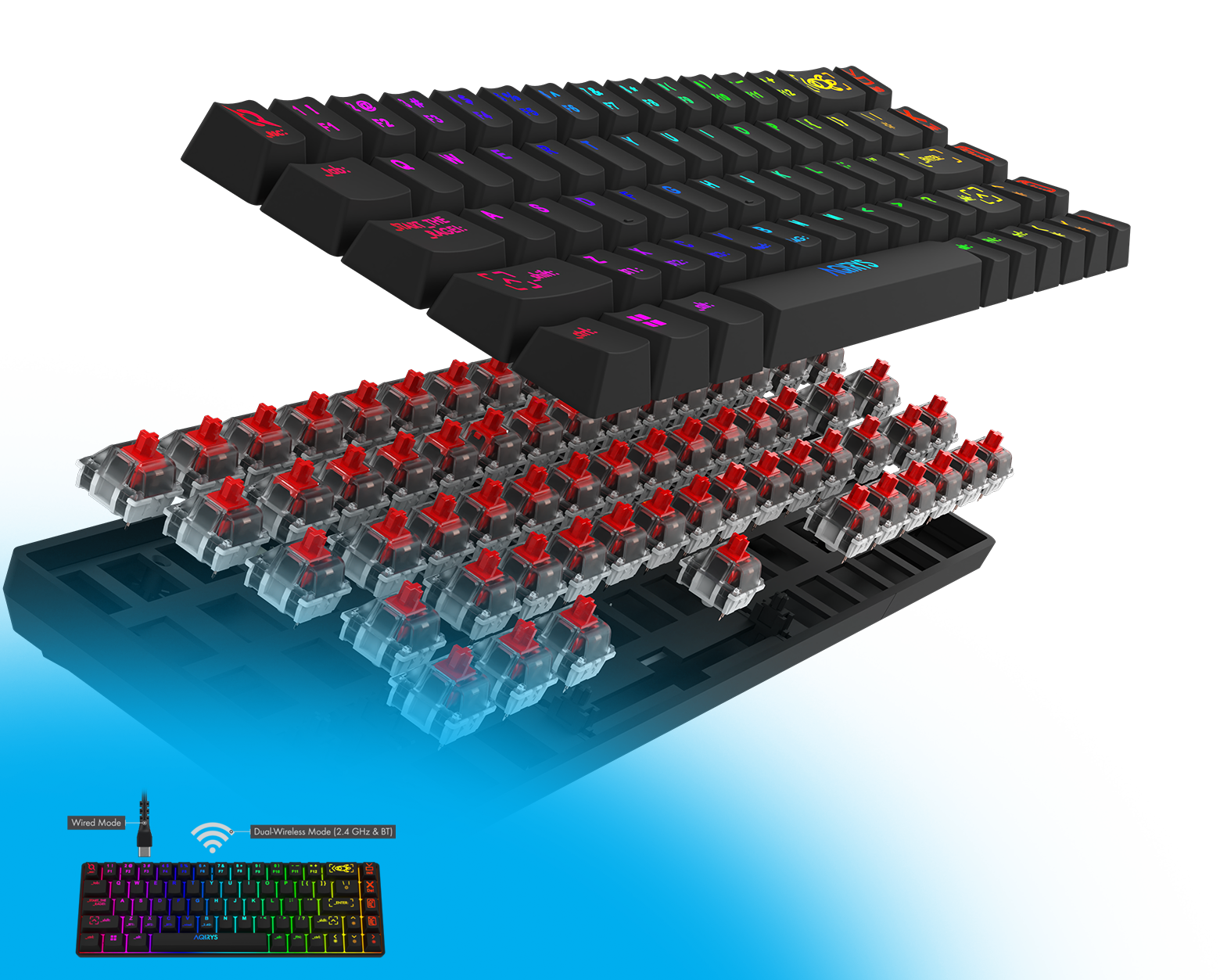 Clavier Gamer Mécanique AQIRYS MIRA / 100% Anti-ghosting / RGB / Blanc